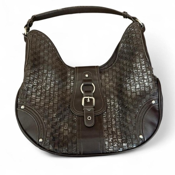 Coldwater Creek Handbags - Y2K Boho Western Woven Leather Buckle Bag Brown Silver Hardware Grunge Vintage